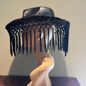 Akira Black Western Tassel Fringe Cowboy Hat Light Weight Very Chic Black Rhinestone Fringe Cowboy Hat | Hot Topic main image 3